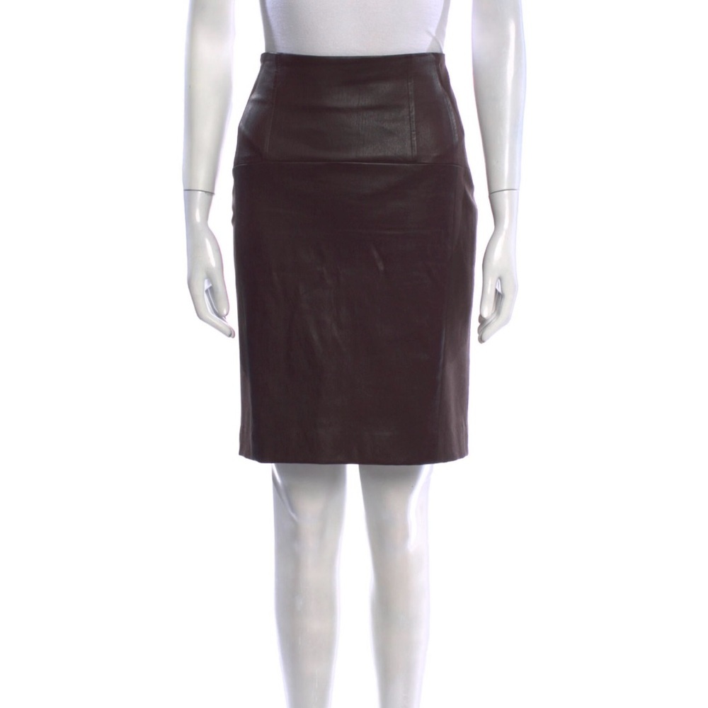 Brunello Cucinelli Brown Leather & Wool Skirt